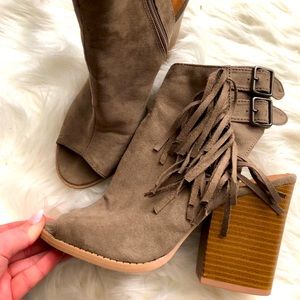 peep toe booties with fringe